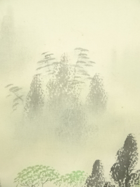 道具 ] - 道具 金子春雪筆 彩色山水 肉筆絹本掛軸（共箱